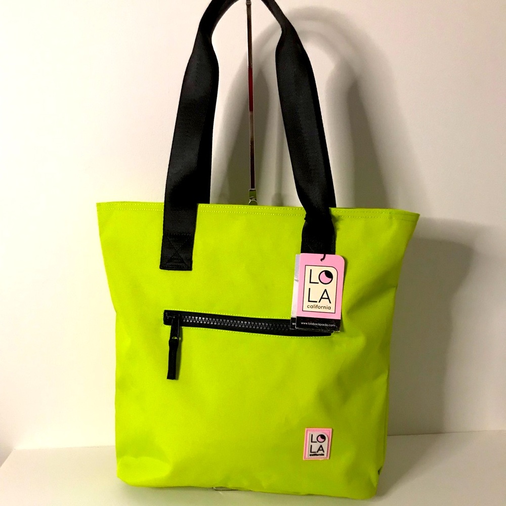 LOLA Neon Green Large Carryall Shopper Tote
